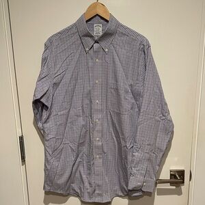 Brooks Brothers Men's Button-Down Check Shirt - Blue and White